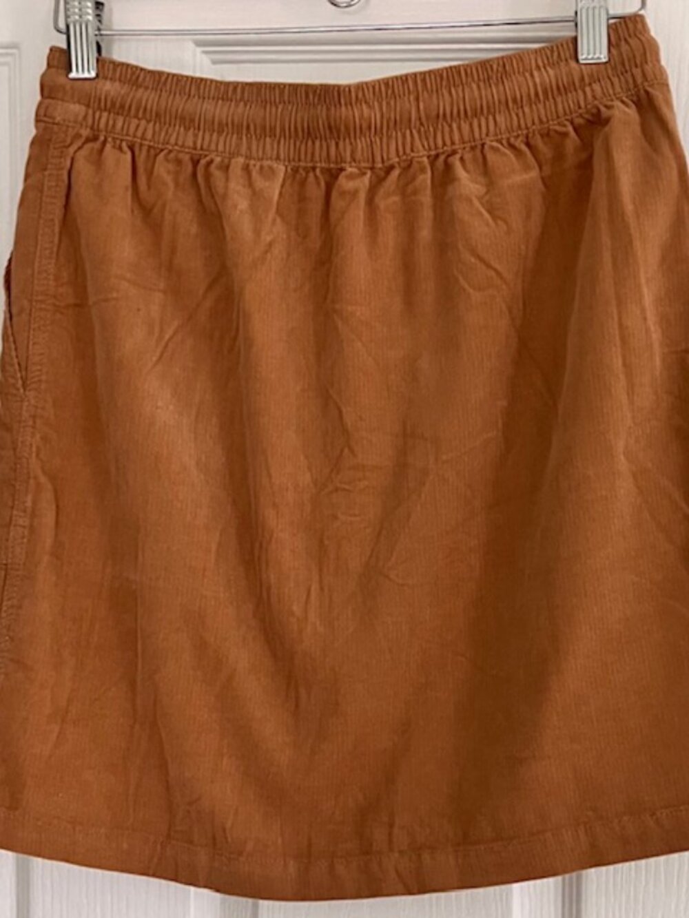 LOFT camel colored skirt mini size S pockets elastic waist corduroy preppy - Picture 4 of 5